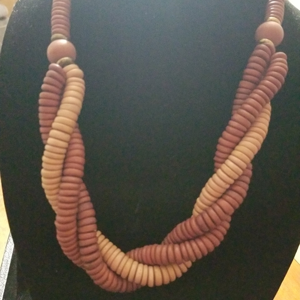 Vintage 1980 wooden disc Multicolor  multilayered necklace